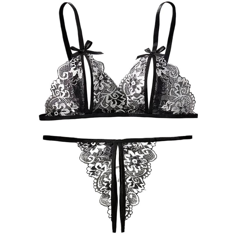 Black Hot Crotchless Sexy Wome - Lace Bralette Set ulasan dan harga