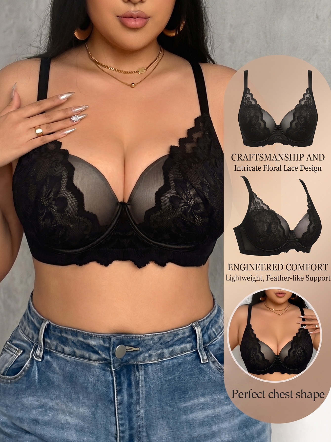 Wide Strap Plus Size Women Bra - Plunge Bra Push Up ulasan dan harga
