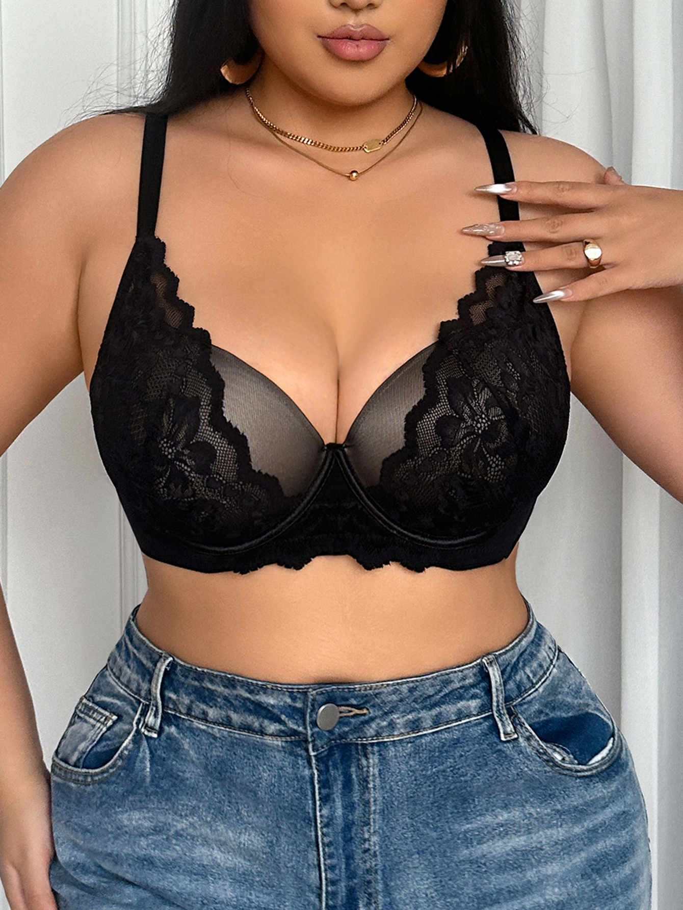 Wide Strap Plus Size Women Bra - Plunge Bra Push Up ulasan dan harga