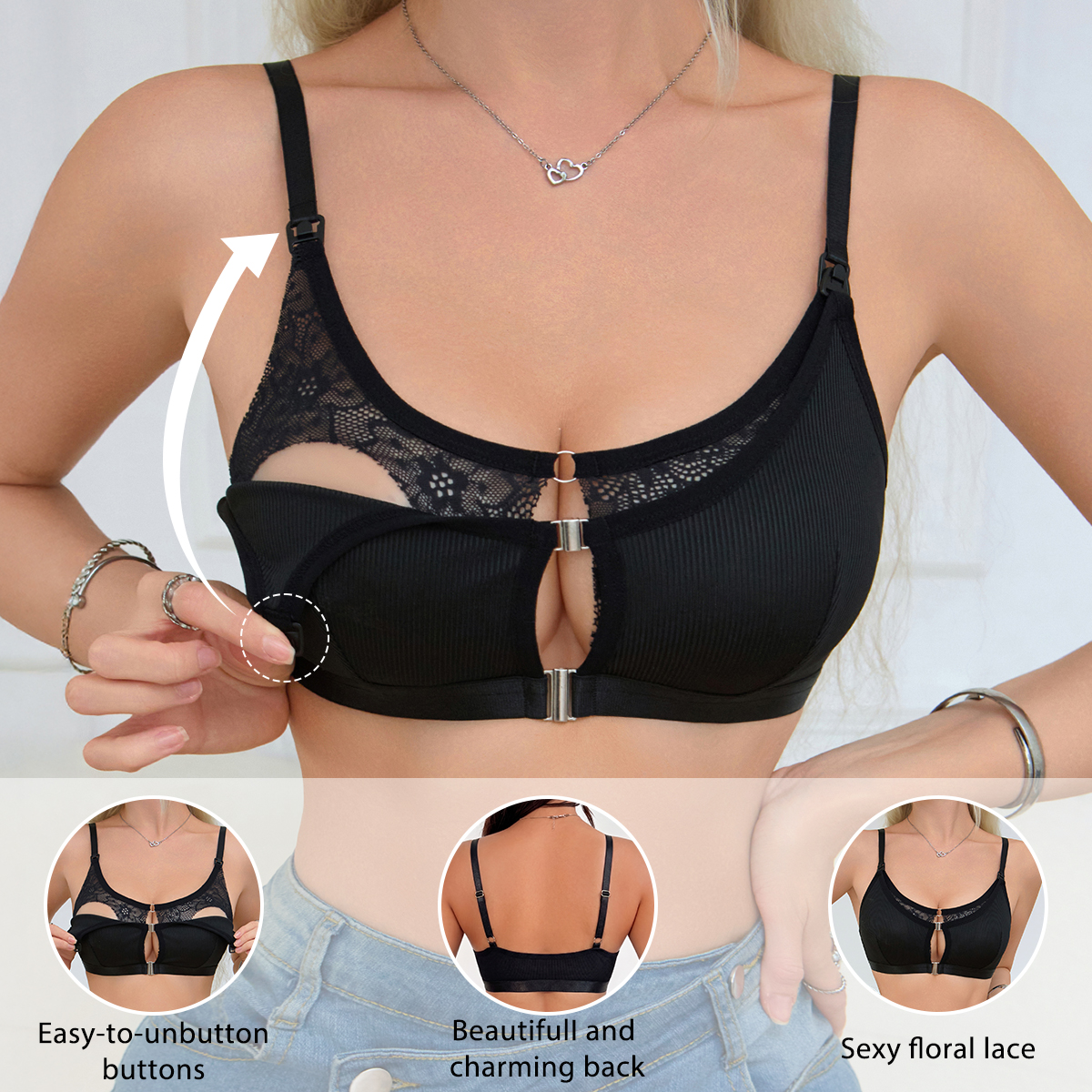 Black Comfortable Front Clasp  - Nursing Bra Clip ulasan dan harga